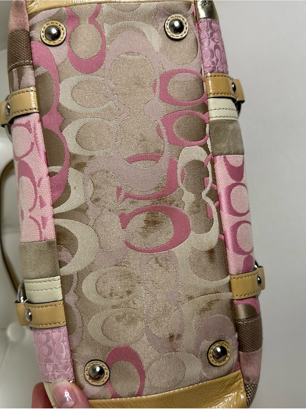 Coach Patchwork Pink and Tan Women's Shoulder Tote - Picture 3 of 5